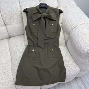 Self-Portrait Bow and Gold Button Dress